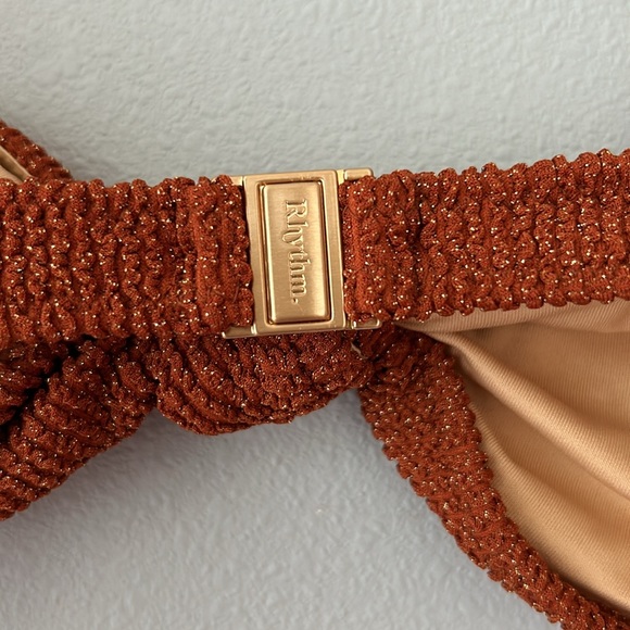 Rhythm. • NWT Wave Break Knotted Bandeau Swim Top Brown Gold Desert Shimmer 6/XS - Picture 10 of 14
